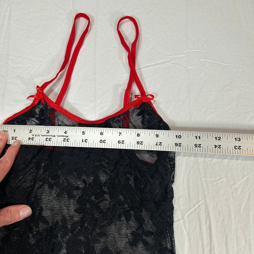 Leg Avenue Black Floral Lace Chemise Red Trim Bows One Size - Picture 9 of 10